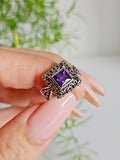 Sterling Silver Bali Square Princess Cut Amethyst Ring - view 7
