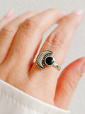 Sterling Silver Crescent Black Onyx Moon Ring - view 2