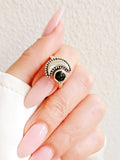 Sterling Silver Crescent Black Onyx Moon Ring - view 6