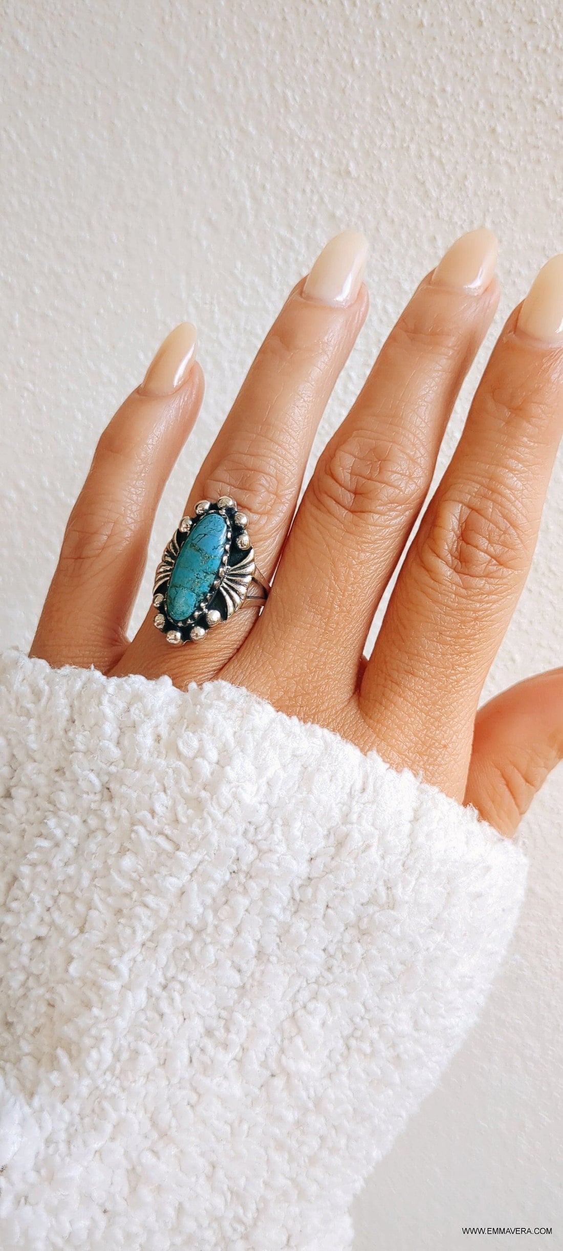 Sterling Silver Vintage Oval Turquoise Bali Ring