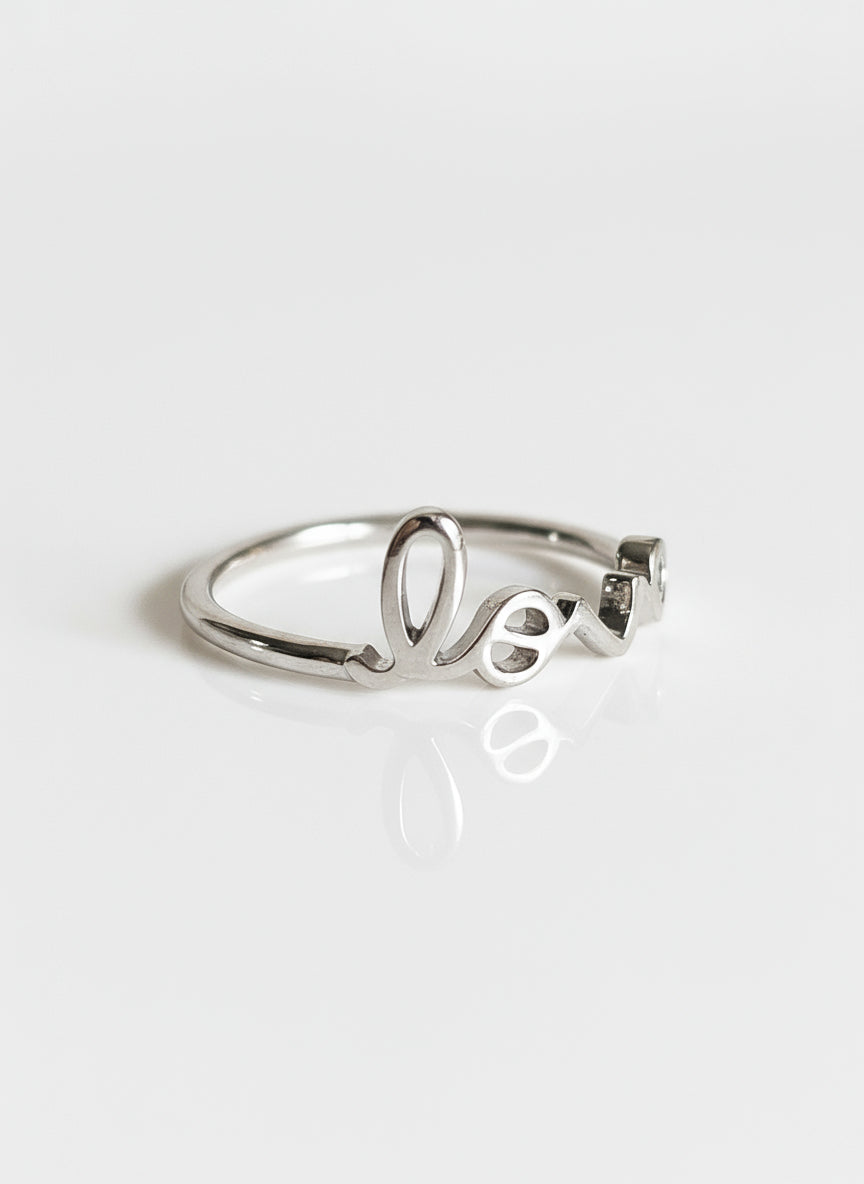 Sterling Silver 925 Love Cursive Script Ring - view 3