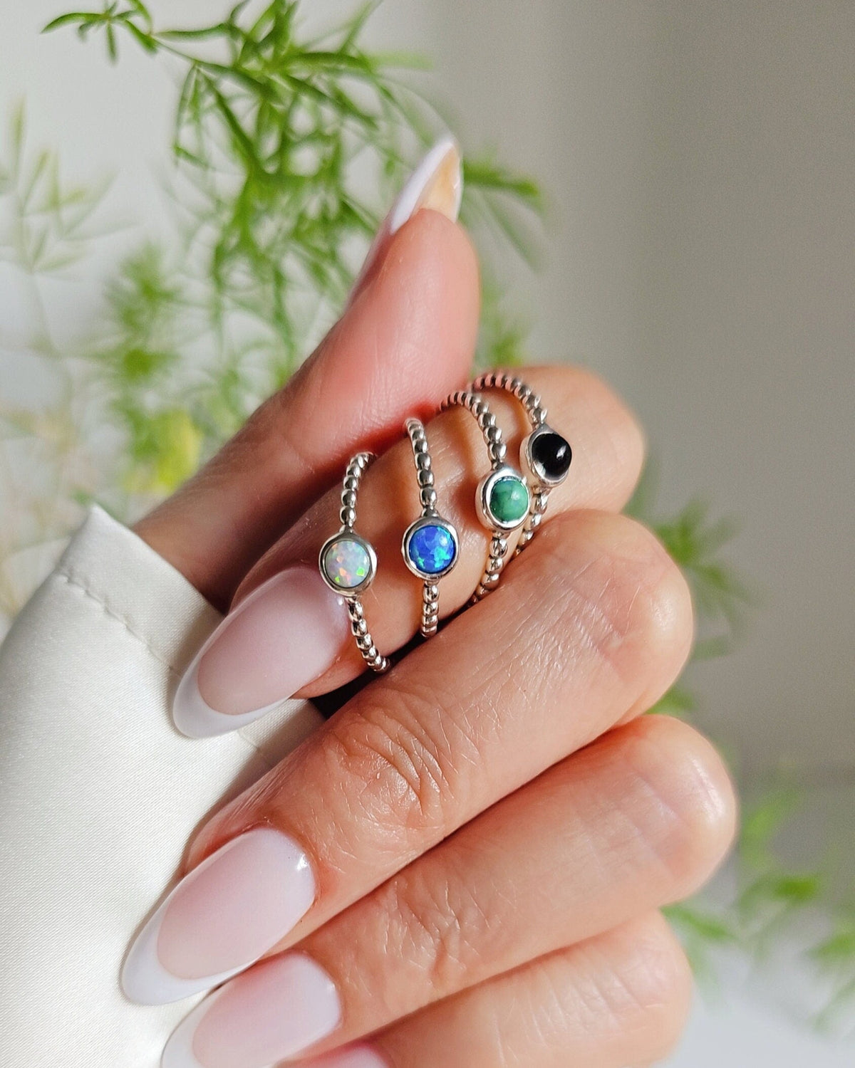Sterling Silver Beaded Opal Ring Turquoise, Onyx, or Blue Opal - view 11