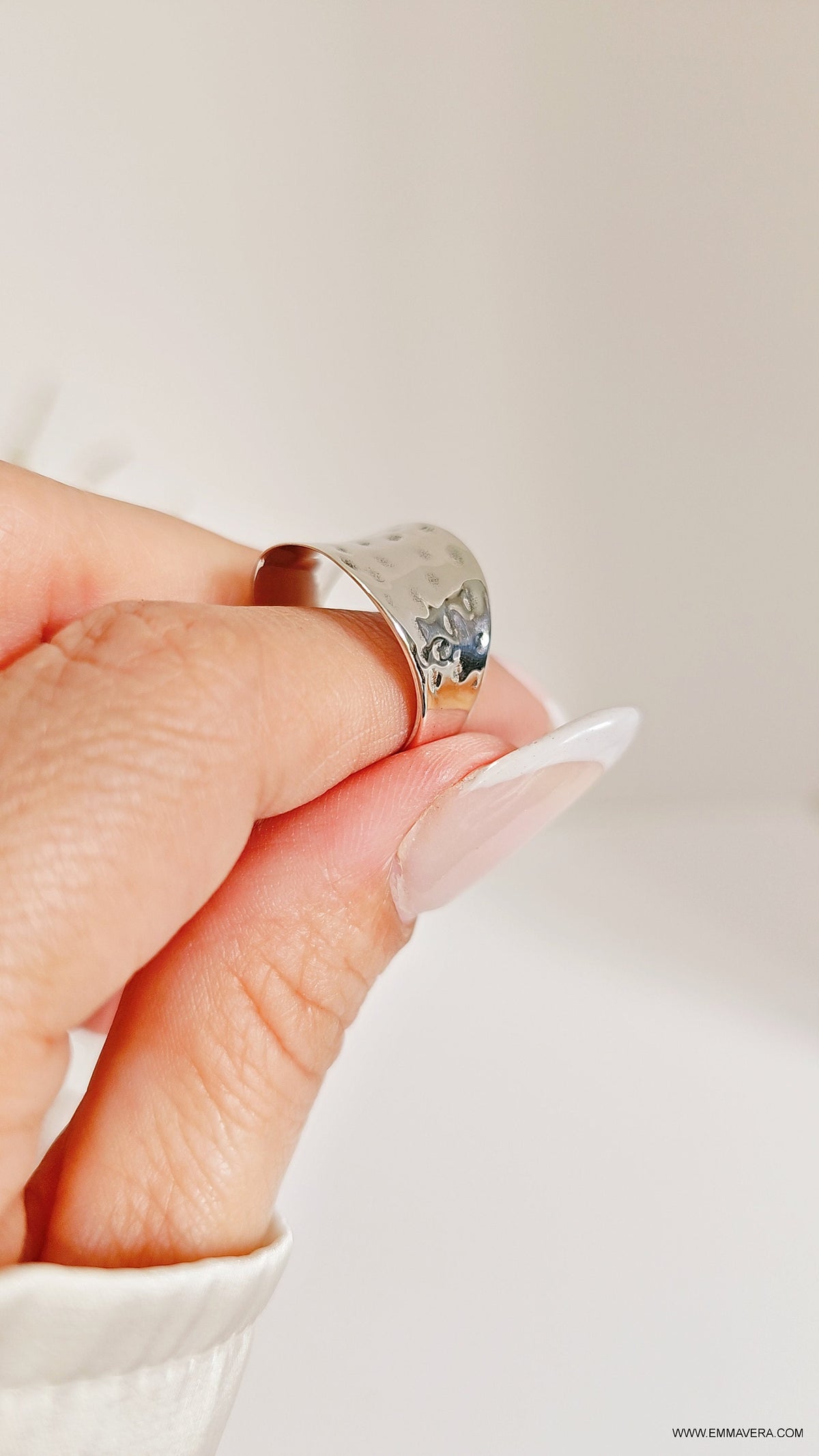 Sterling Silver Concave Hammered Silver Ring - view 5