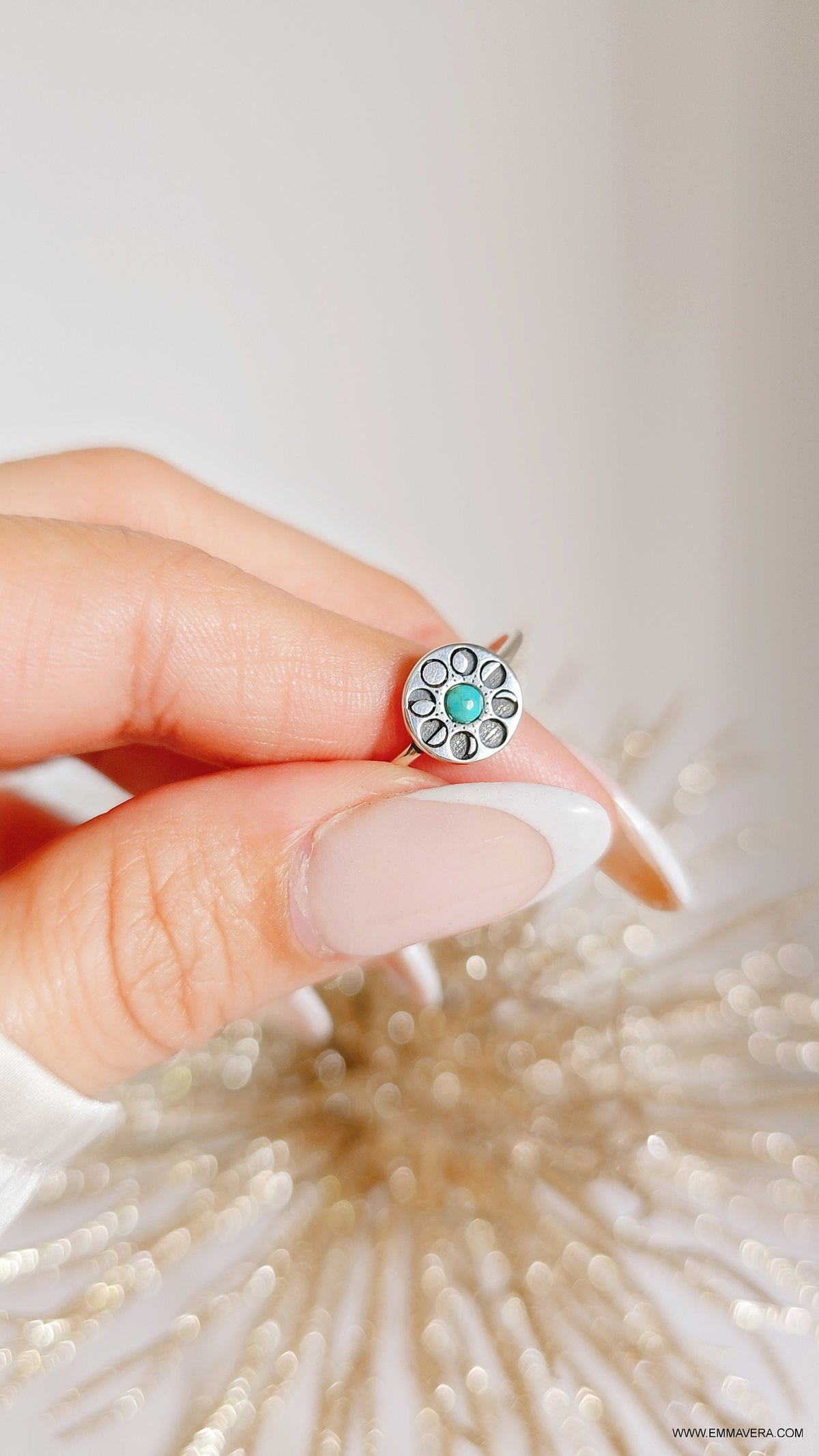 Sterling Silver Moon Phases Turquoise Ring - view 3