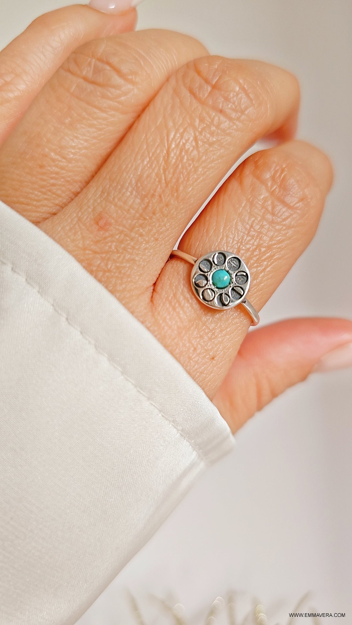 Sterling Silver Moon Phases Turquoise Ring - view 2