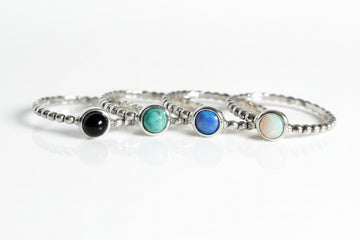 Sterling Silver Beaded Opal Ring Turquoise, Onyx, or Blue Opal