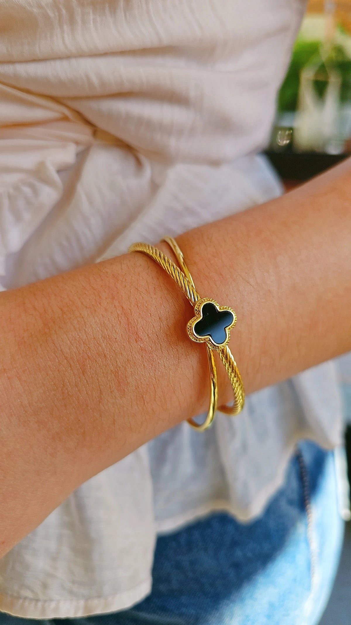 Black Flower Gold Bangle - view 4
