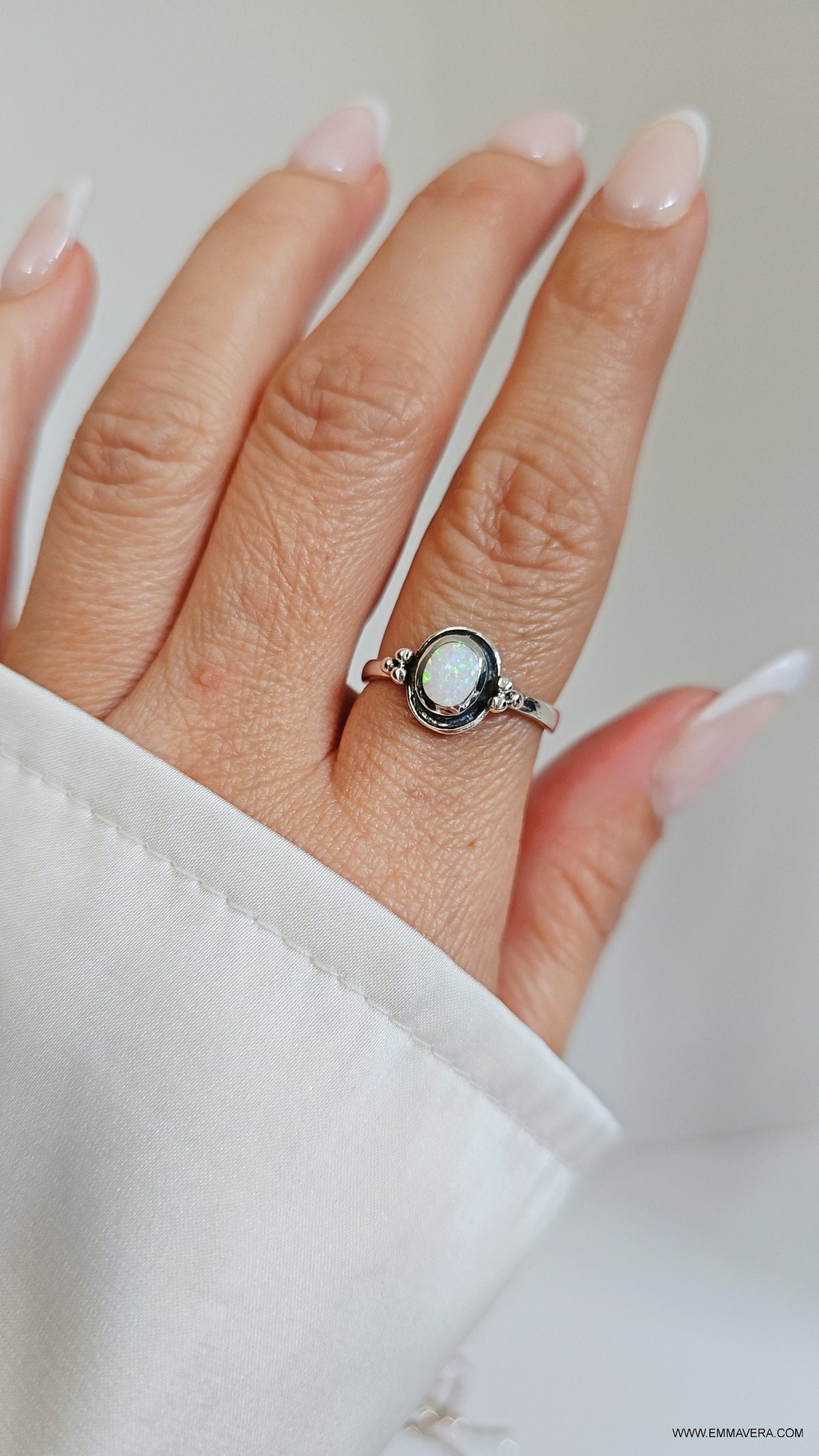 Sterling Silver Rainbow White Opal Ring - view 6