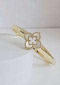 Gold Mother of Pearl Flower Clover Bangle - view 3