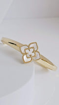 Gold Mother of Pearl Flower Clover Bangle - view 11