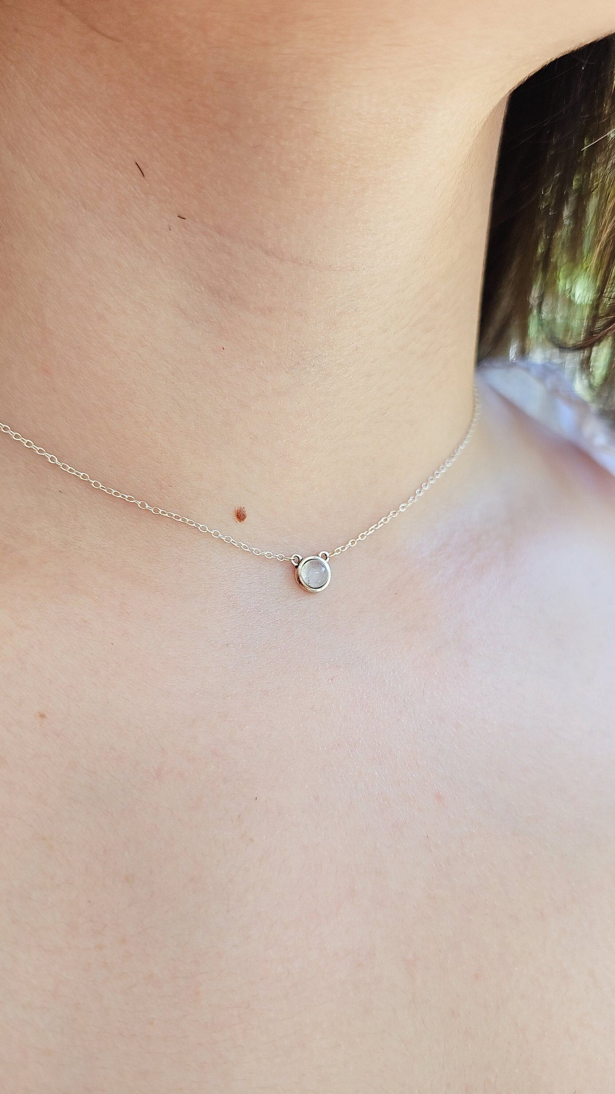 Sterling Silver Minimalist Moonstone Pendant Necklace - view 6
