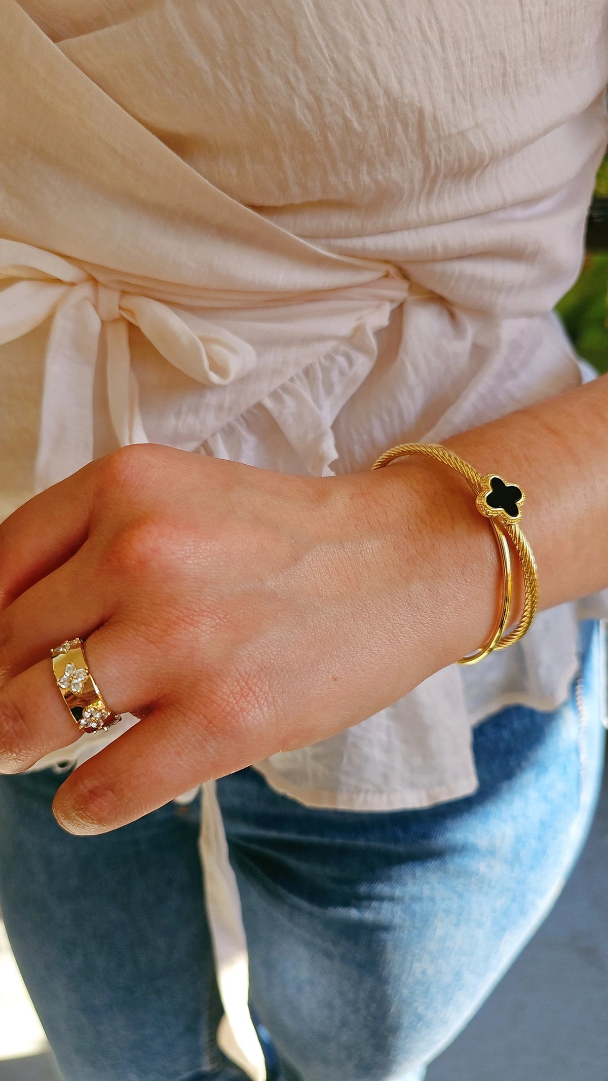 Black Flower Gold Bangle - view 3