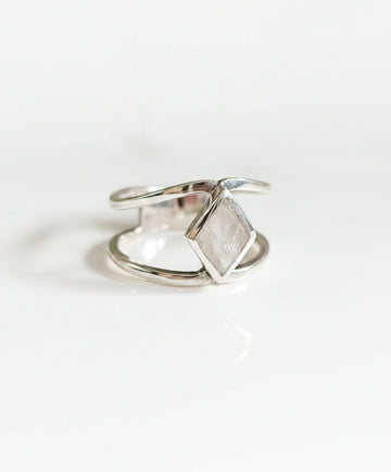 Sterling Silver 925 Moonstone Rainbow Double Band Ring