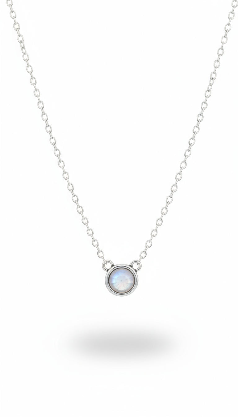 Sterling Silver Minimalist Moonstone Pendant Necklace