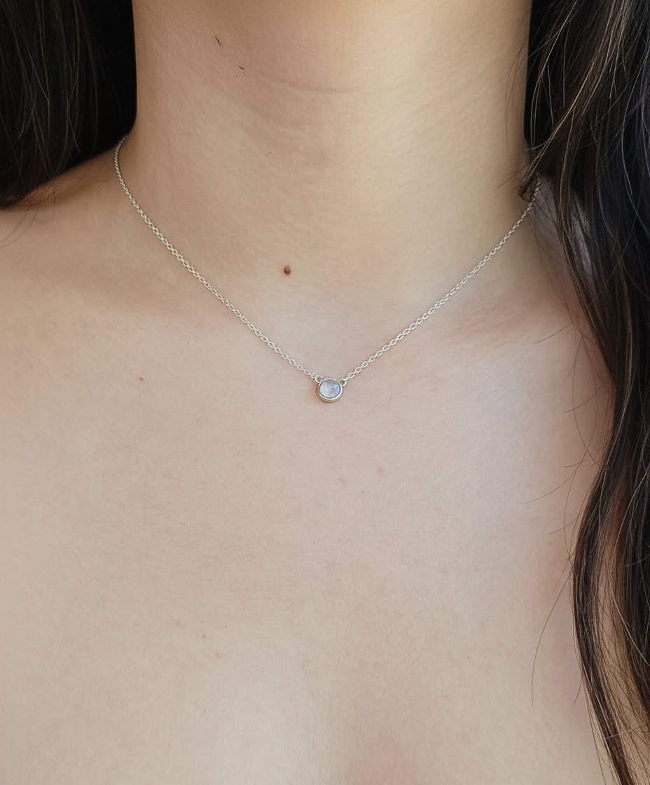 Sterling Silver Minimalist Moonstone Pendant Necklace - view 4
