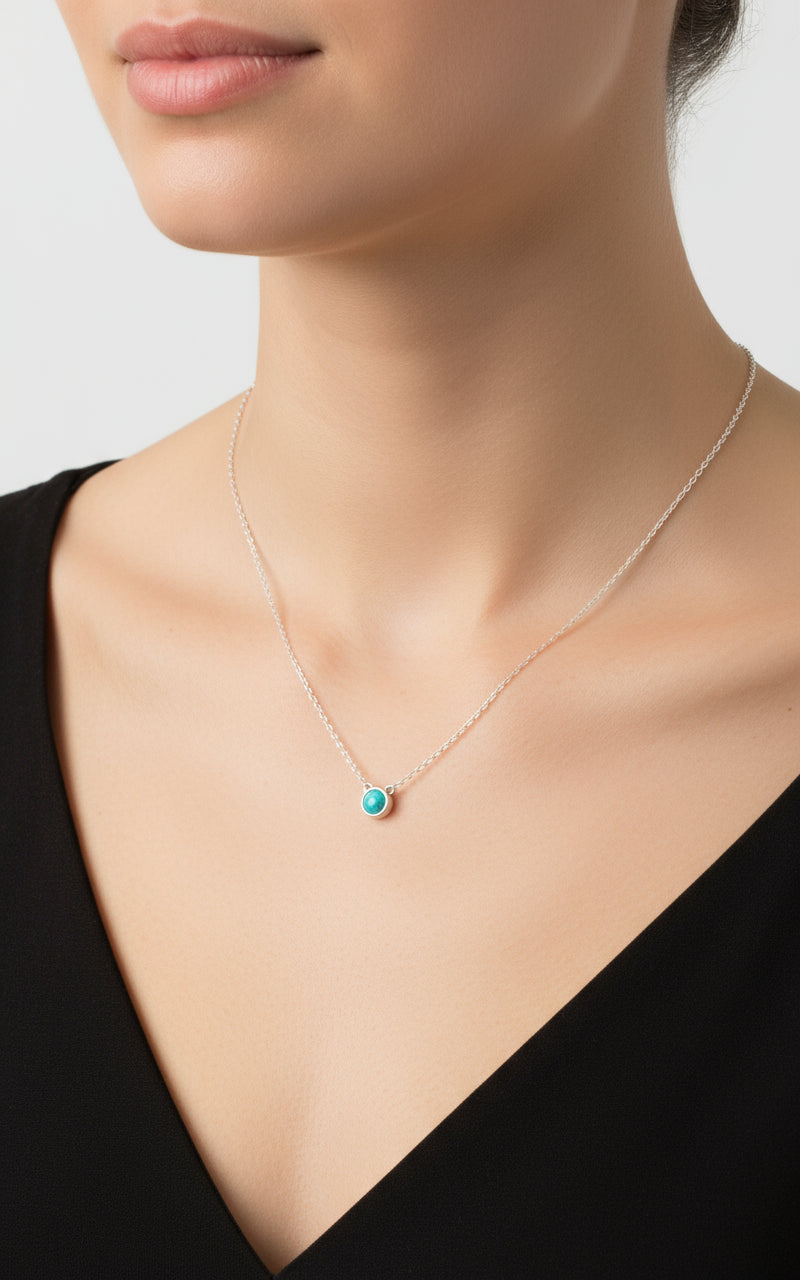 Sterling Silver 925 Delicate Turquoise Necklace - view 2