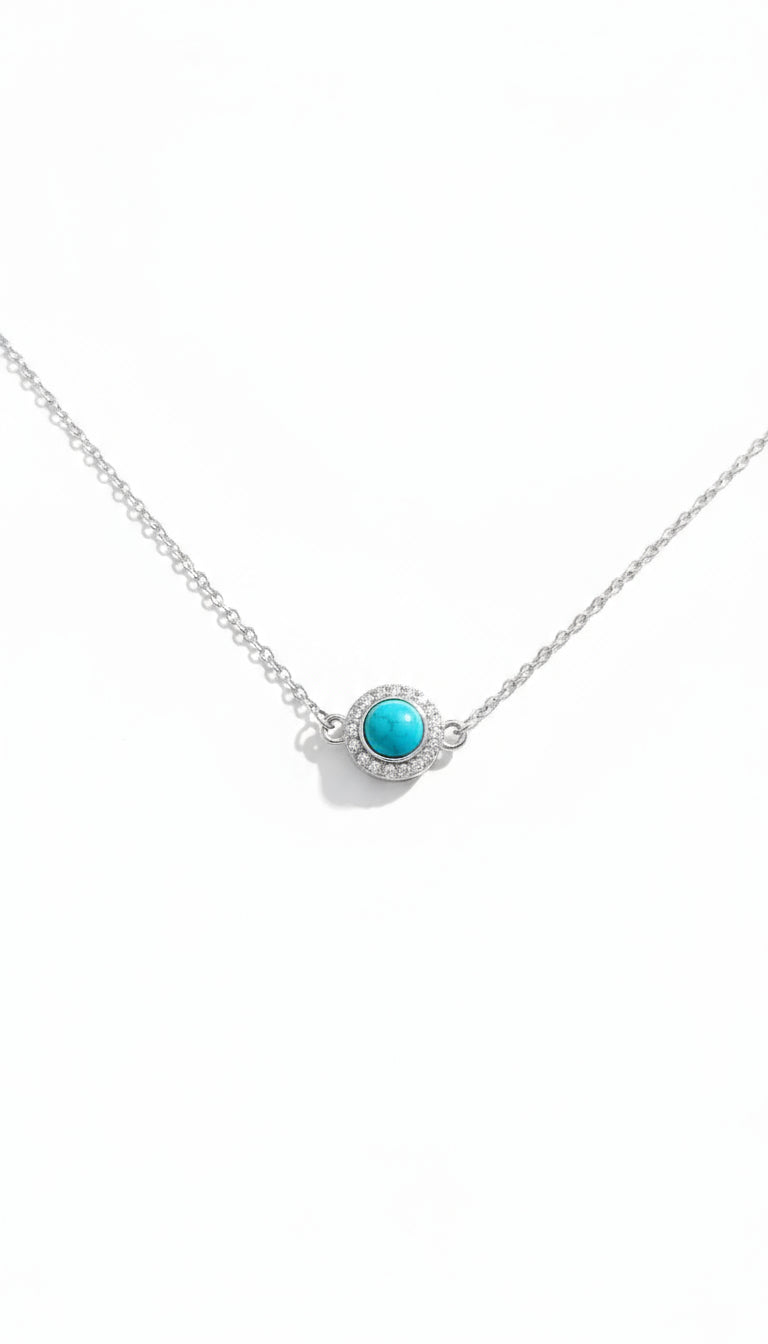 Sterling Silver Halo Turquoise Adjustable Necklace