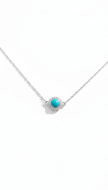 Sterling Silver Halo Turquoise Adjustable Necklace