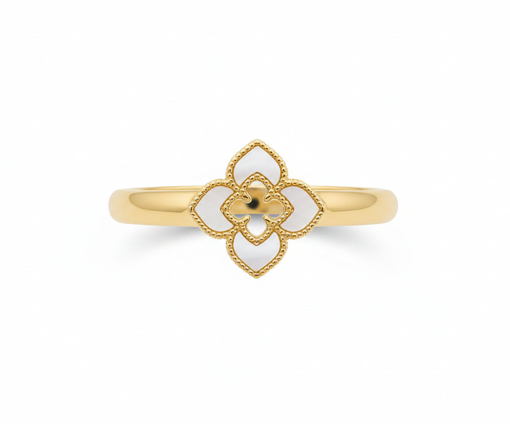 Gold Mother of Pearl Flower Clover Bangle