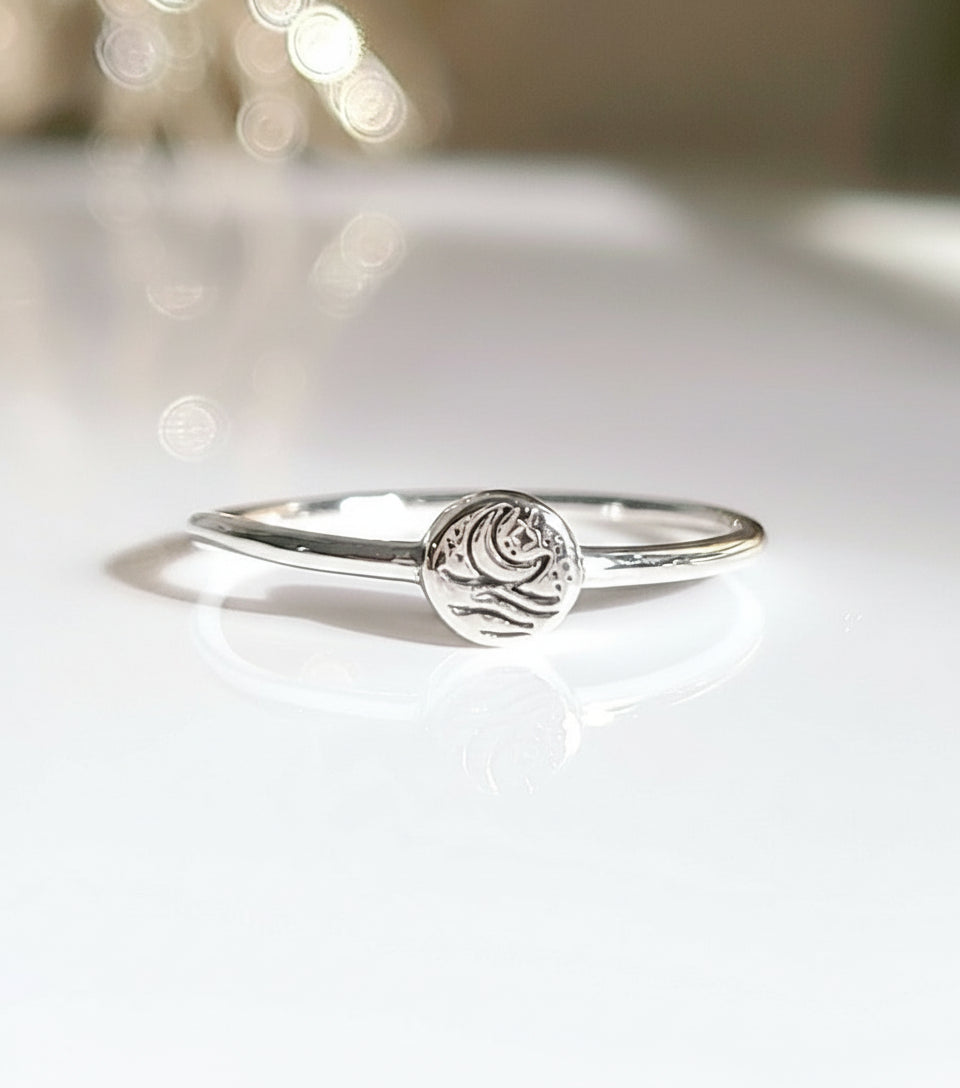 Sterling Silver Dainty Ocean Crescent Moon Ring