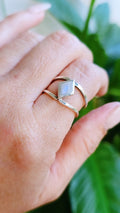 Sterling Silver 925 Moonstone Rainbow Double Band Ring - view 3