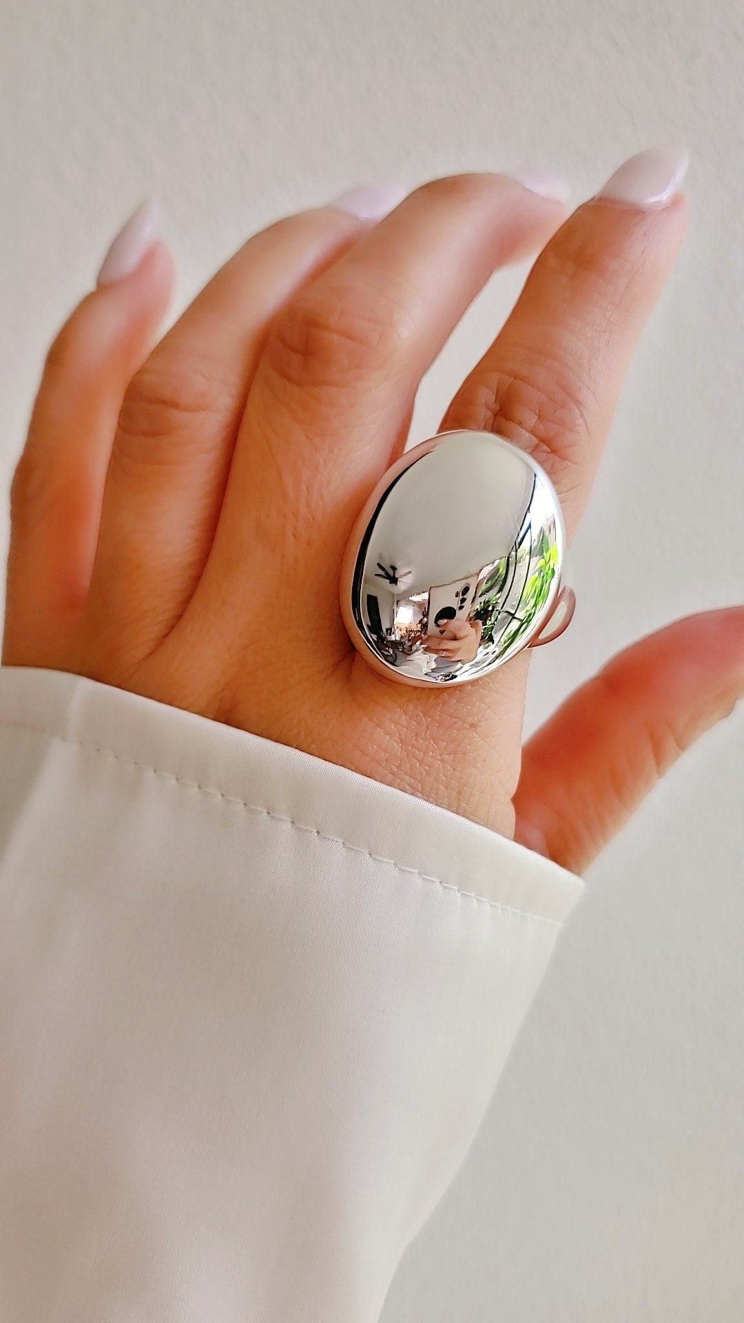 Sterling Silver Oval Dome Wide Art Deco Chunky Ring - view 3