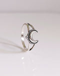 Sterling Silver Crescent Bali Beaded Moon Ring - view 3
