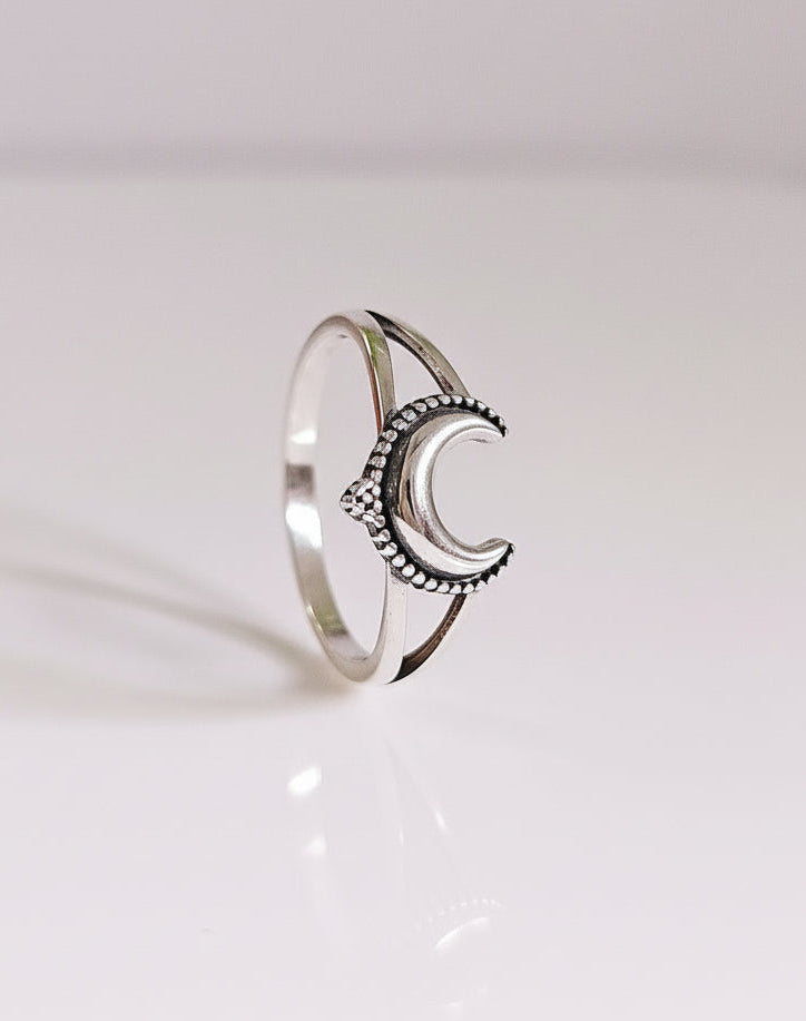 Sterling Silver Crescent Bali Beaded Moon Ring - view 3