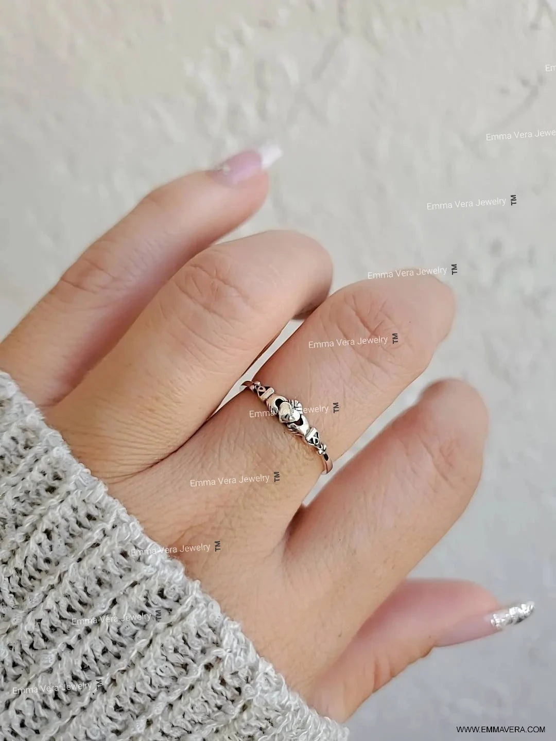 Sterling Silver Tiny Claddagh Dainty Irish Ring - view 7