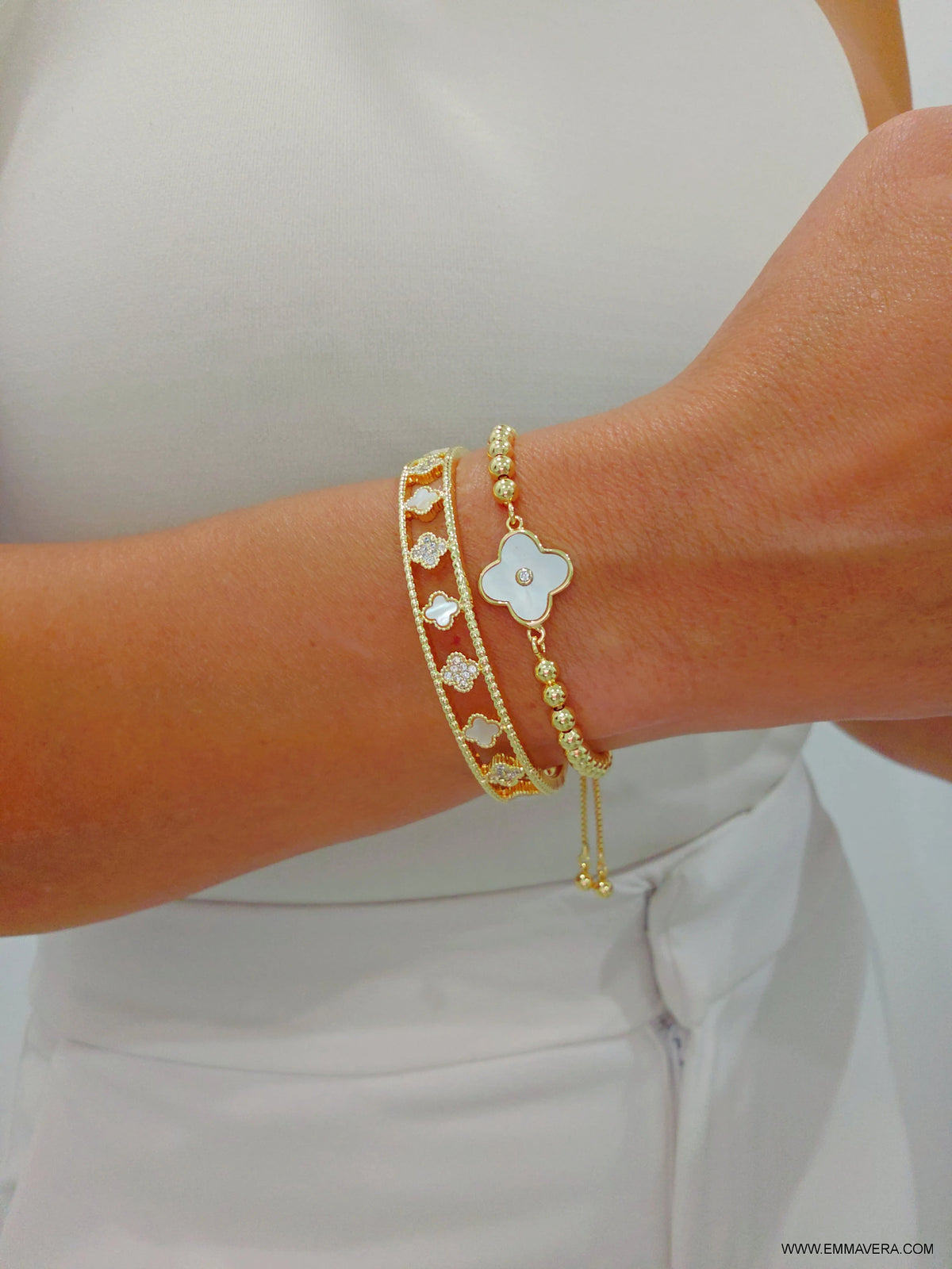 Gold Mother of Pearl Slider Bracelet - view 3