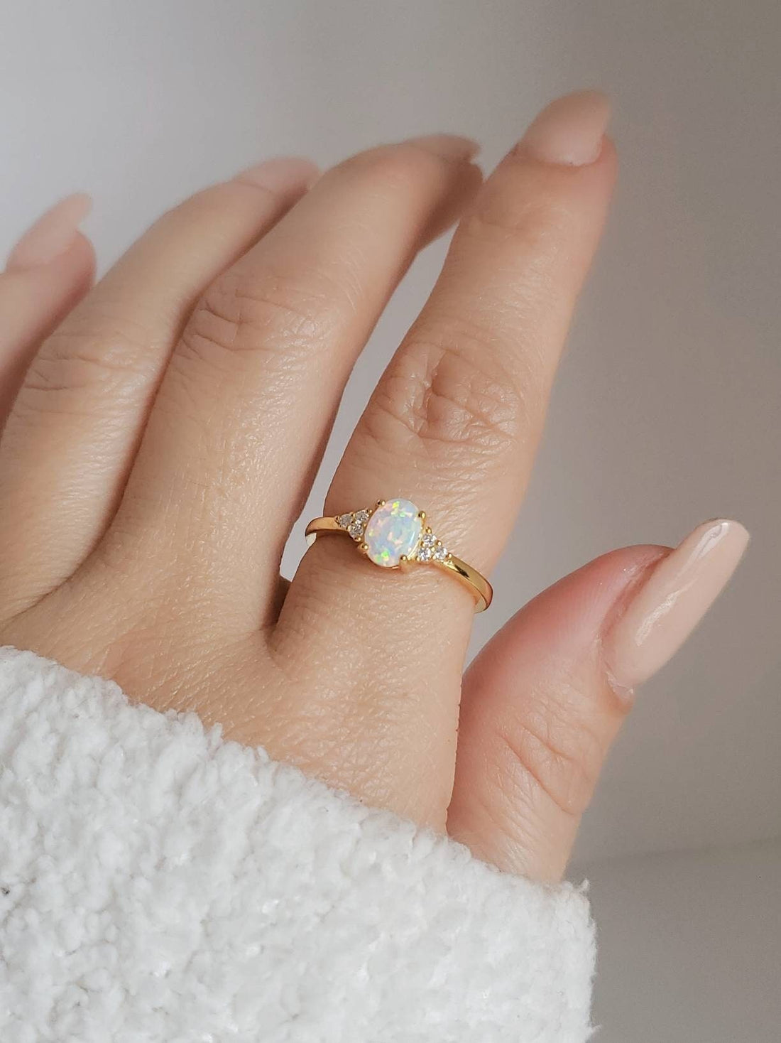 Sterling Silver Gold White Opal Ring
