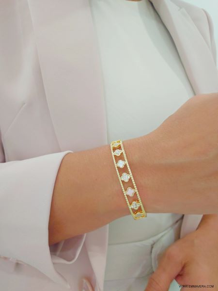 Gold Flower Mother of Pearl Bracelet - view 2