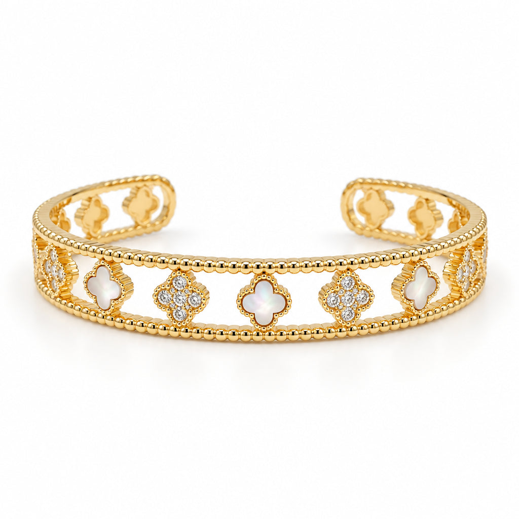 Gold Flower Mother of Pearl Bracelet - view 3