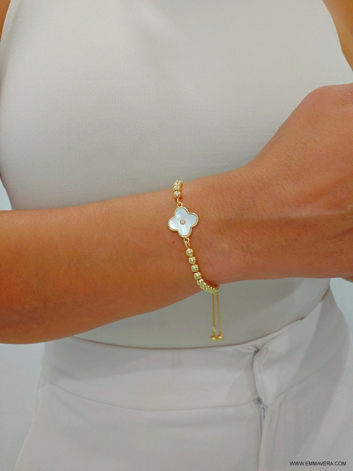 Gold Mother of Pearl Slider Bracelet - view 2