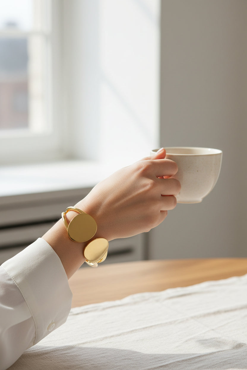 Bold Chunky Geometric Gold Bangle