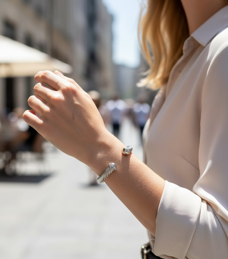 Silver Large Statement Bangle Bracelet - view 3
