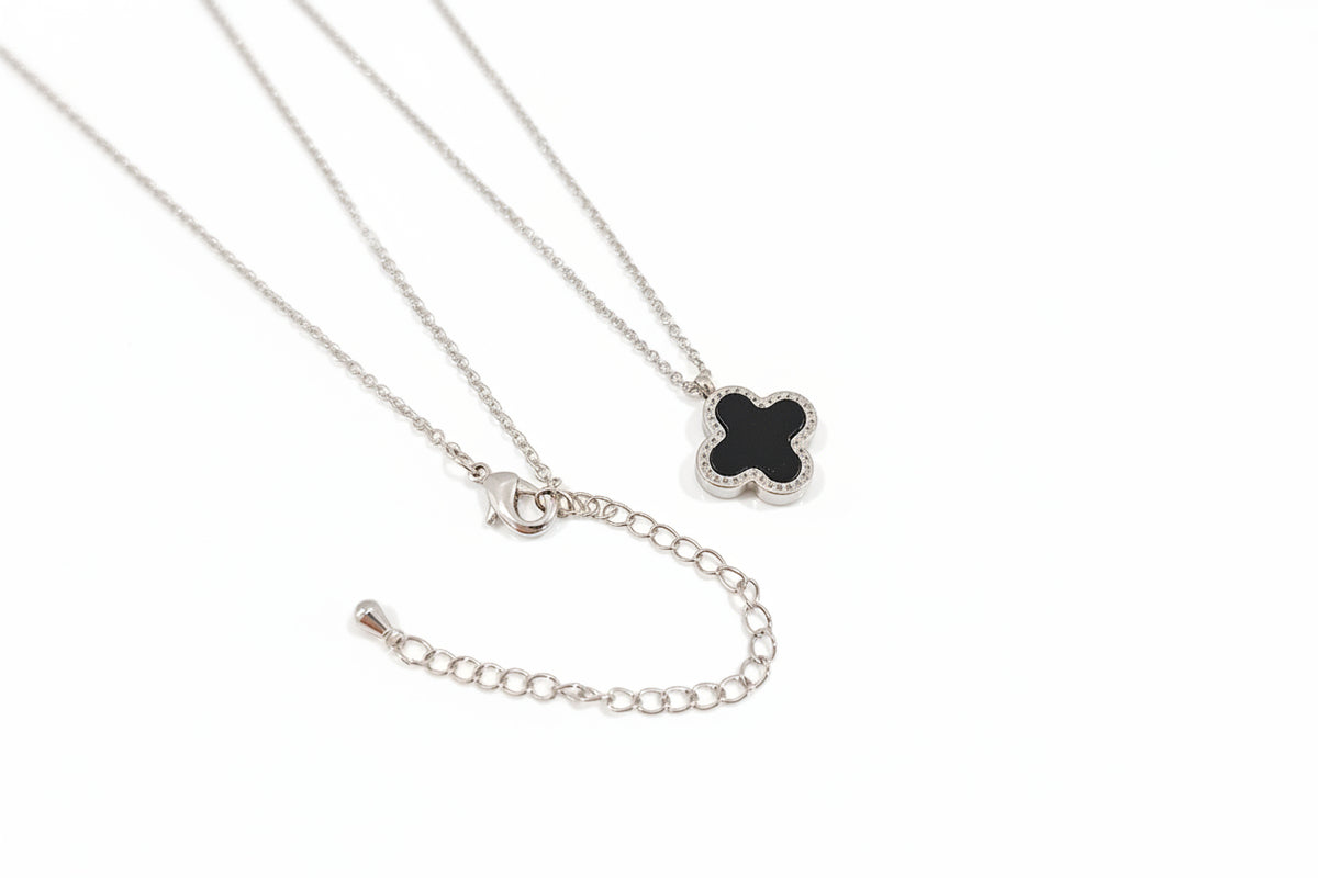 Silver Mother of Pearl, Black Clover Necklace - view 5