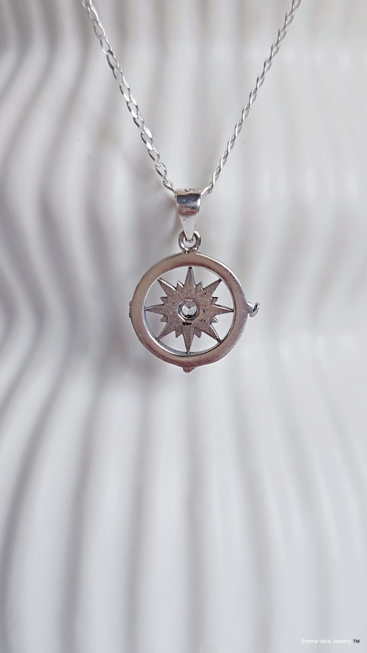 Sterling Silver Nautical Compass Pendant with Chain - view 8