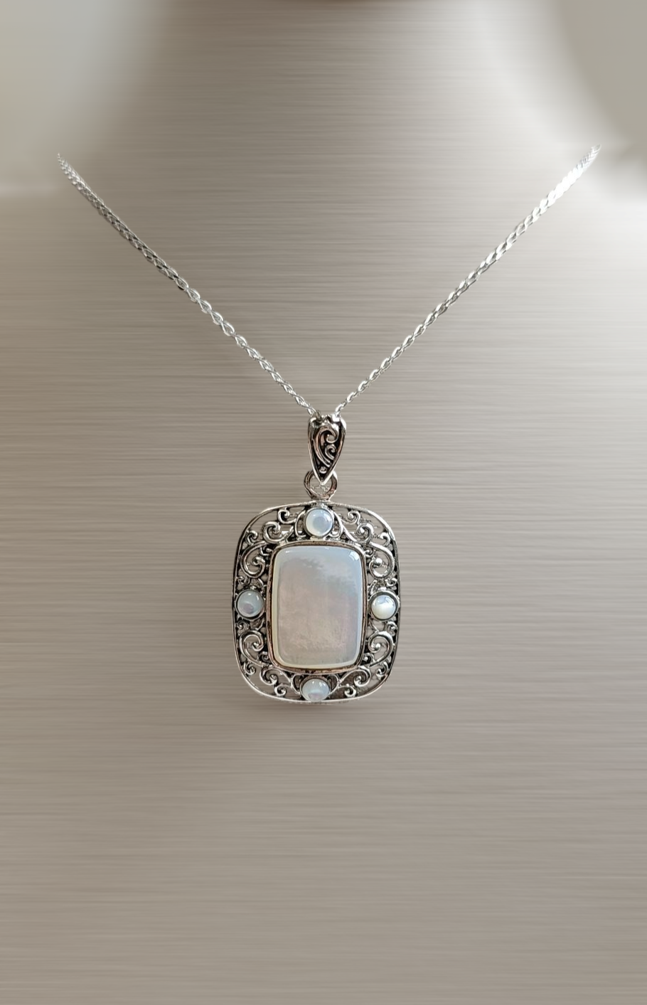 Sterling Silver 925 Mother of Pearl Pendant Necklace - view 2