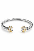 Dome Silver Cable Bangle with Simulated Diamonds