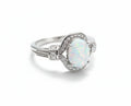 Sterling Silver 925 Halo White Opal Ring