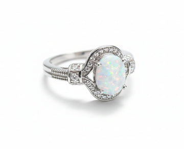 Sterling Silver 925 Halo White Opal Ring