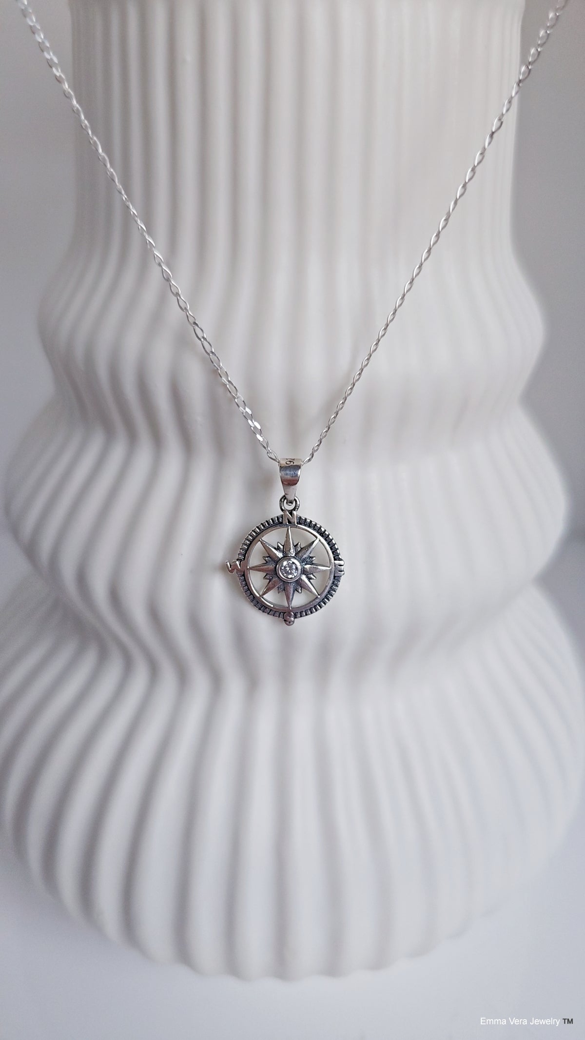 Sterling Silver Nautical Compass Pendant with Chain - view 13
