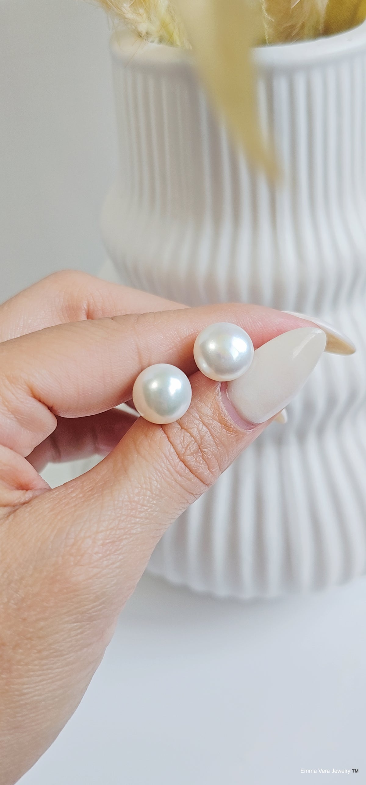 Sterling Silver Fresh Water Stud Earrings 8, 10 - view 3