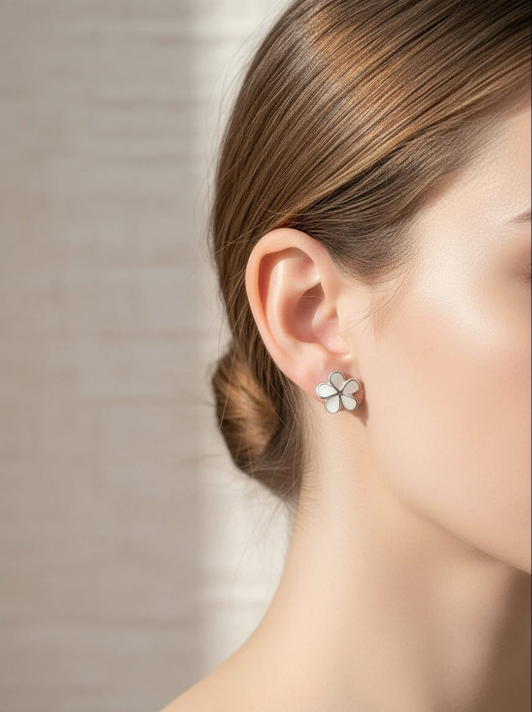 Sterling Silver 925 Mother of Pearl Flower Earrings - view 2