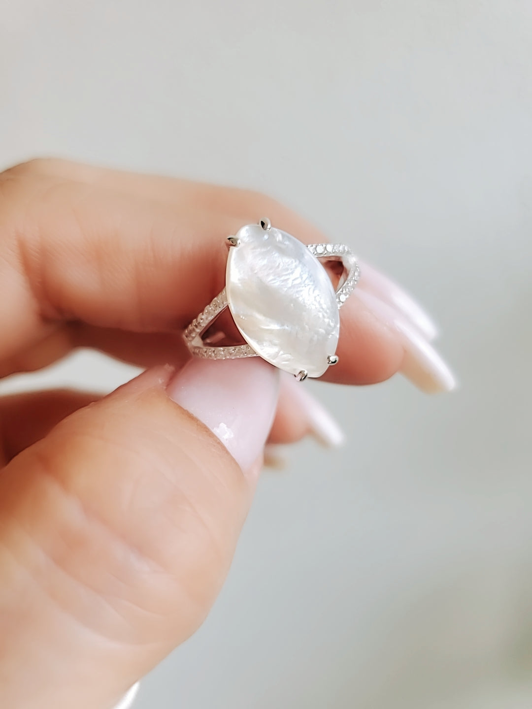 Sterling Silver Natural Mother of Pearl Statement Bold Ring - view 8