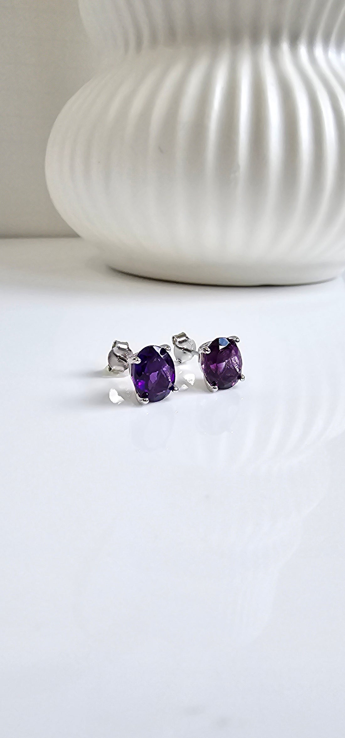 Sterling Silver Amethyst Stud Earrings