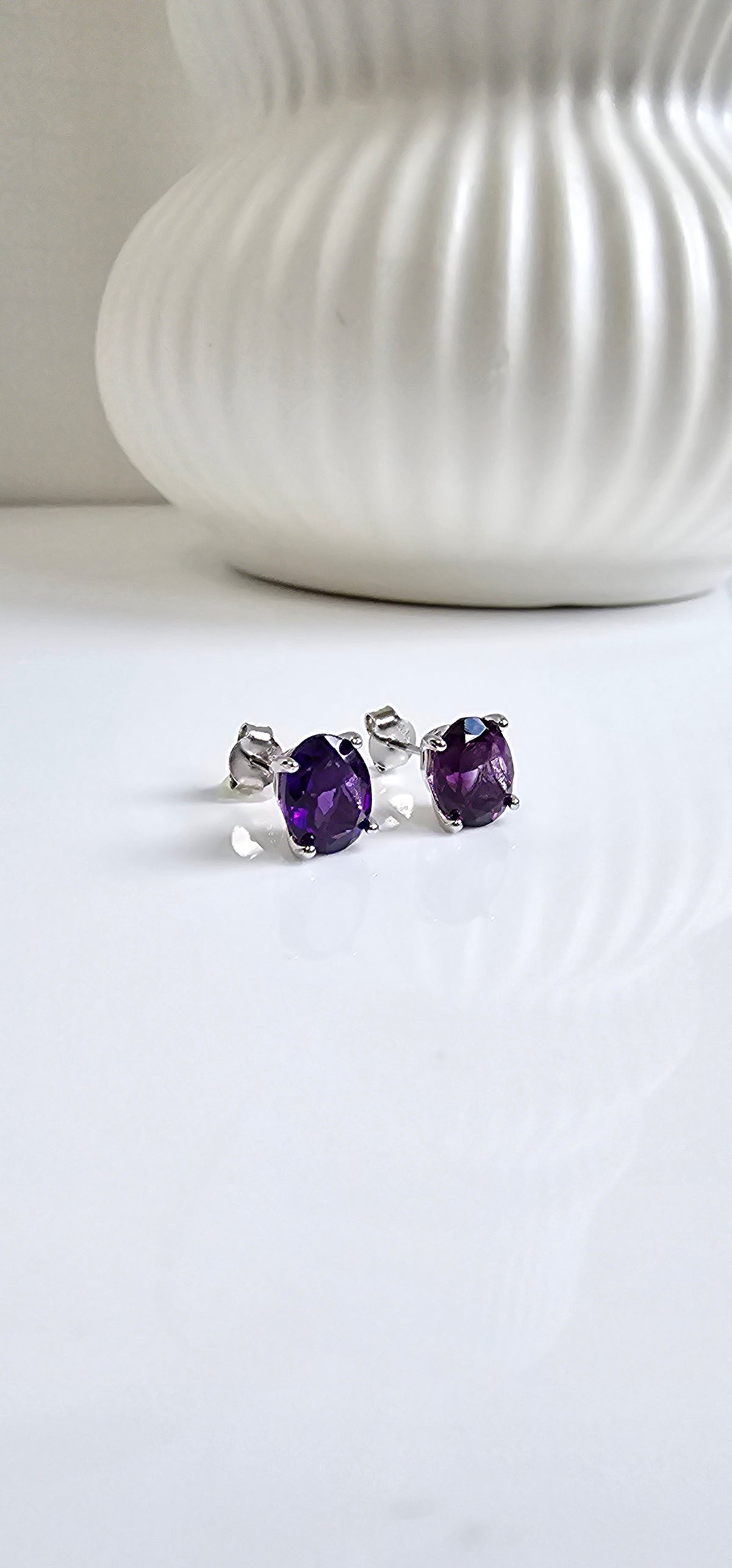 Sterling Silver Amethyst Stud Earrings - view 2