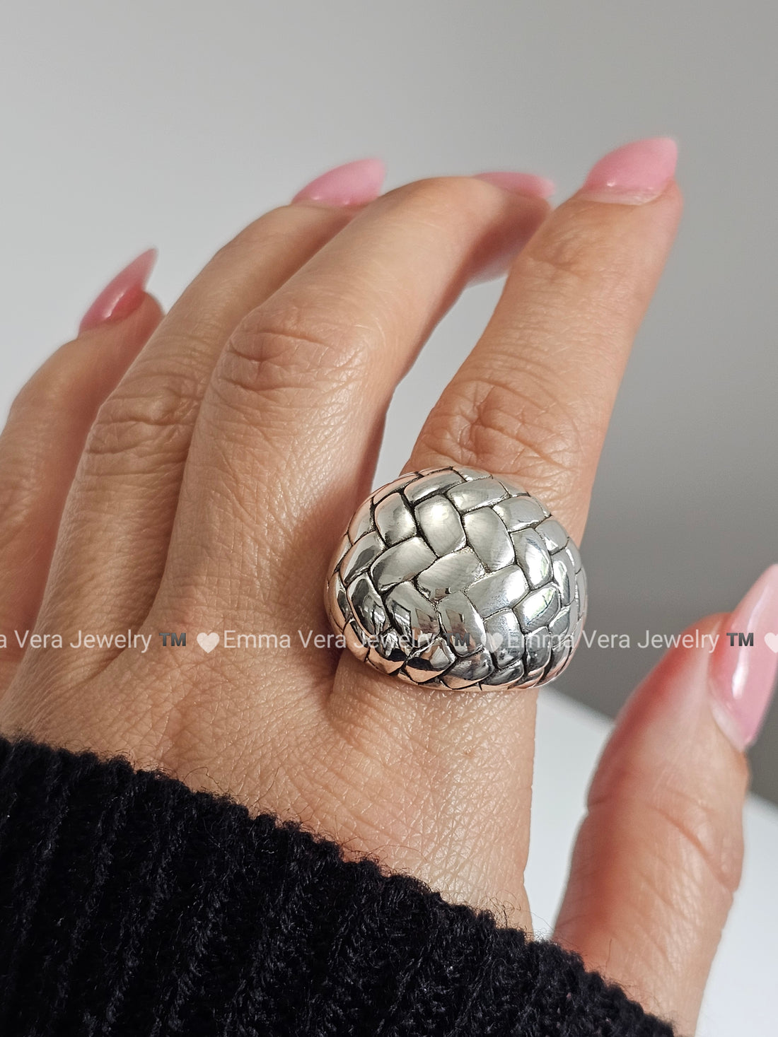 Sterling Silver Electroform Dome Wide Chunky Ring