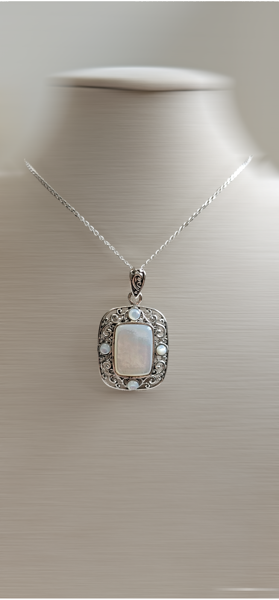 Sterling Silver 925 Mother of Pearl Pendant Necklace - view 5